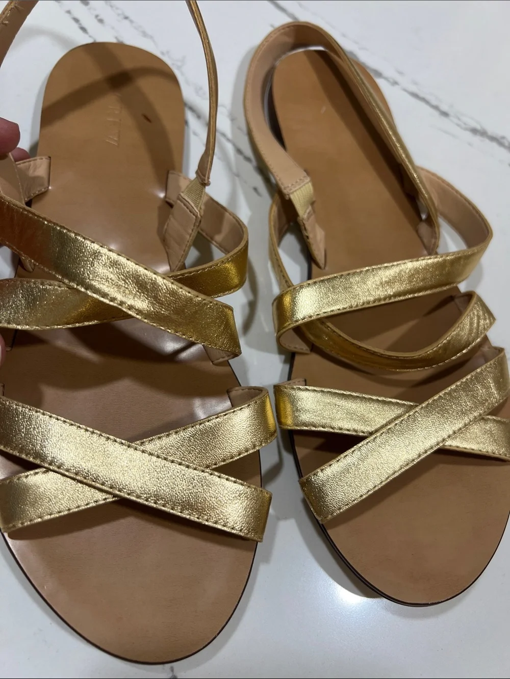 J. Crew Metallic Gold Strappy Leather Sandals